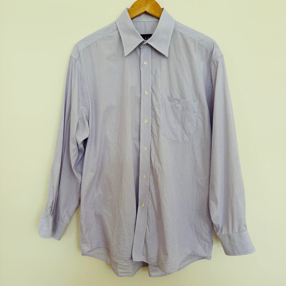Nicole Miller New York Mens Purple Thin Striped Cotton Button Down Shirt Large